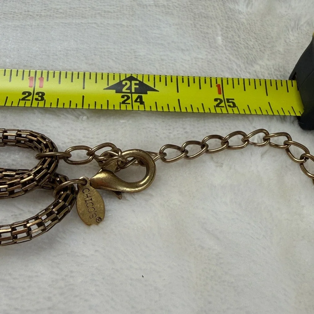 Chicos Womens Antique Gold Mesh and Black Seed Bead‎ Adjustable Chain Belt